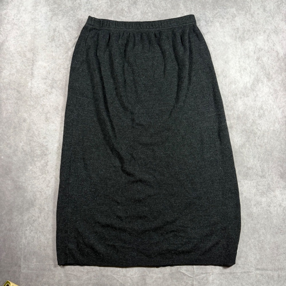 Karen Lessly Gray Knit Midi Skirt XL USA Made Elastic Waist Slit Minimalist